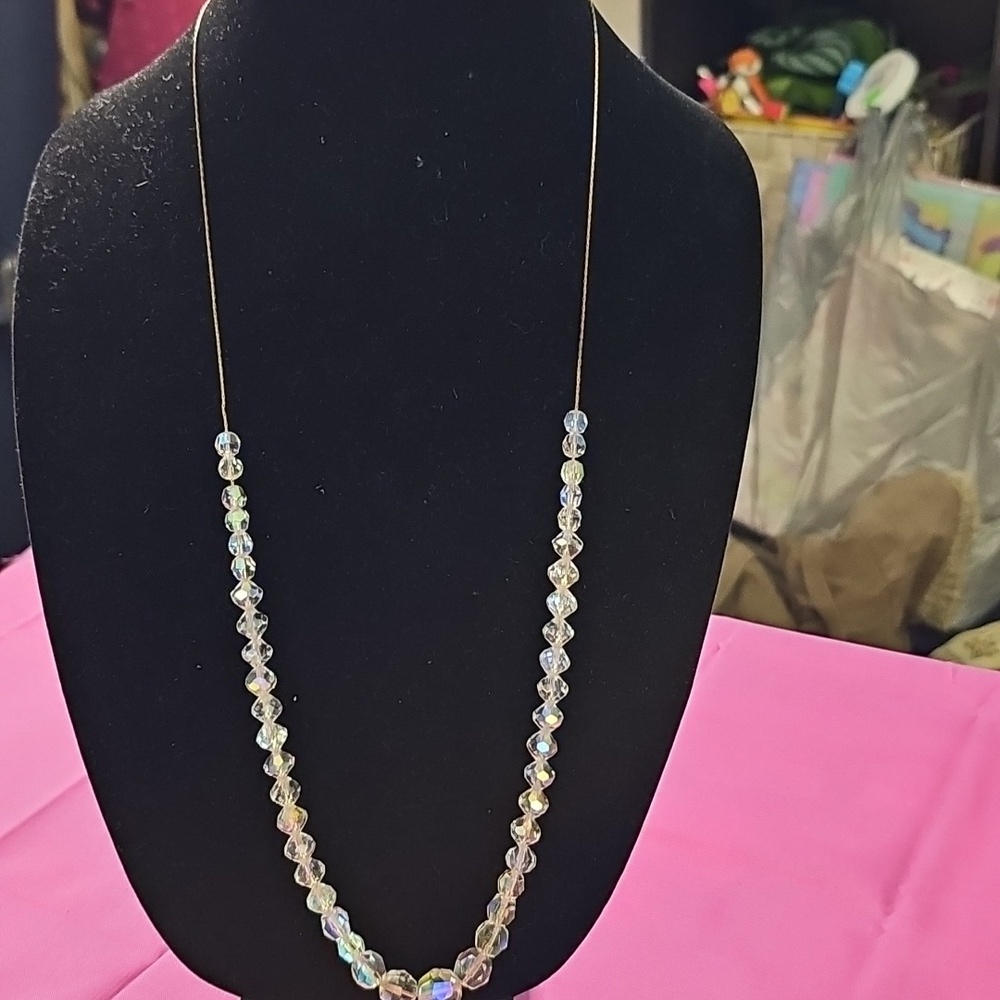 Vintage MONET AB Single Strand Necklace On Goldtone Chain